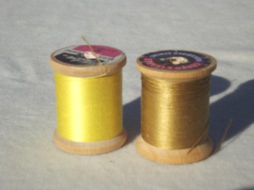 photo of vintage cotton sewing thread lot, a rainbow of threads on old wood spools #6