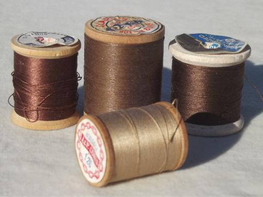 photo of vintage cotton sewing thread lot, a rainbow of threads on old wood spools #8