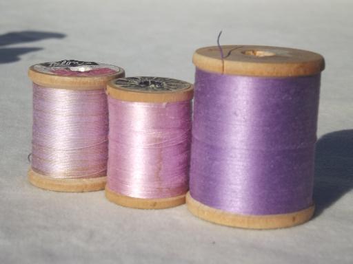 photo of vintage cotton sewing thread lot, a rainbow of threads on old wood spools #9