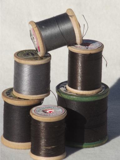 photo of vintage cotton sewing thread lot, a rainbow of threads on old wood spools #11