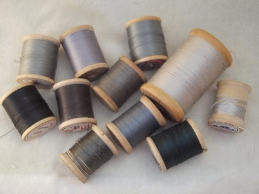 photo of vintage cotton sewing thread lot, a rainbow of threads on old wood spools #6