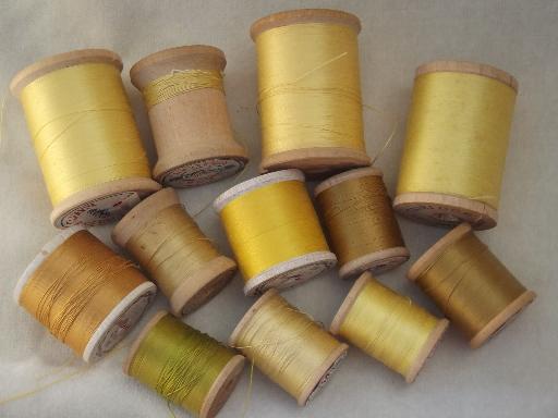 photo of vintage cotton sewing thread lot, a rainbow of threads on old wood spools #7