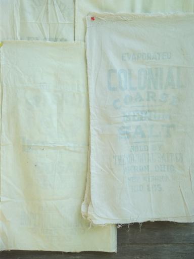 photo of vintage cotton sugar & flour sacks, old feedsack fabric w/ faded printing  #2