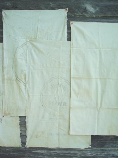 photo of vintage cotton sugar & flour sacks, old feedsack fabric w/ faded printing  #5