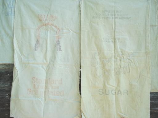 photo of vintage cotton sugar & flour sacks, old feedsack fabric w/ faded printing  #6