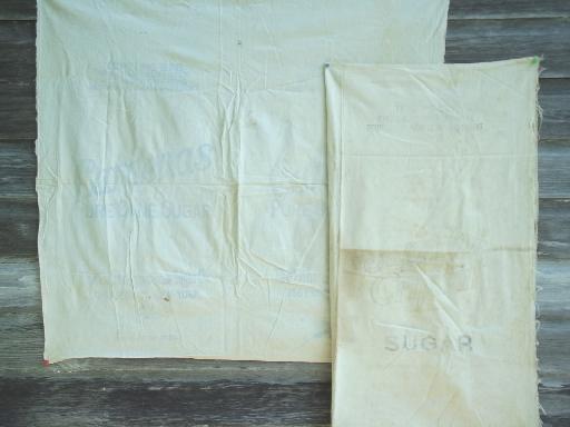 photo of vintage cotton sugar & flour sacks, old feedsack fabric w/ faded printing  #7