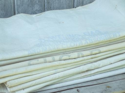 photo of vintage cotton sugar & flour sacks, old feedsack fabric w/ faded printing  #9