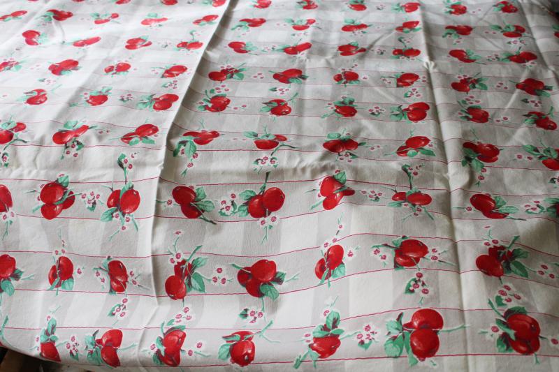 photo of vintage cotton tablecloth for upcycle fabric or retro kitchen, apples & apple blossom #4