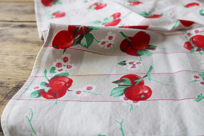 photo of vintage cotton tablecloth for upcycle fabric or retro kitchen, apples & apple blossom #6