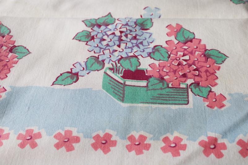 photo of vintage cotton tablecloth for upcycle fabric or retro kitchen, flower boxes print #2