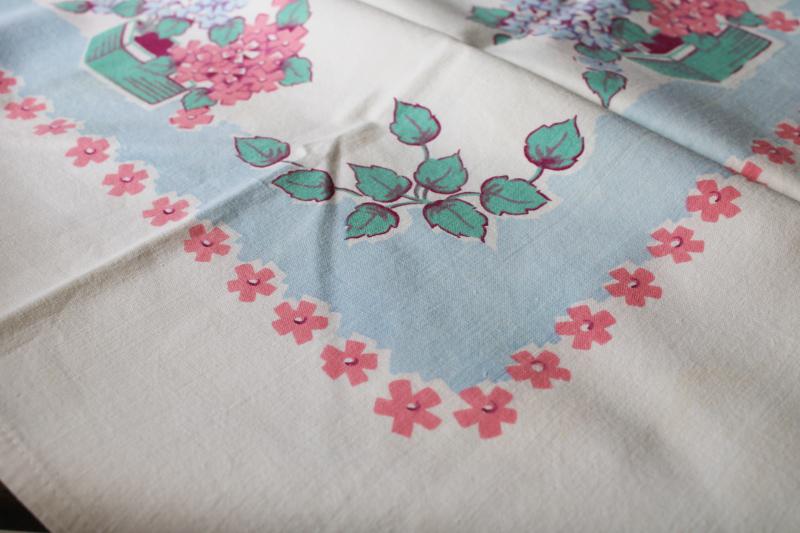 photo of vintage cotton tablecloth for upcycle fabric or retro kitchen, flower boxes print #3