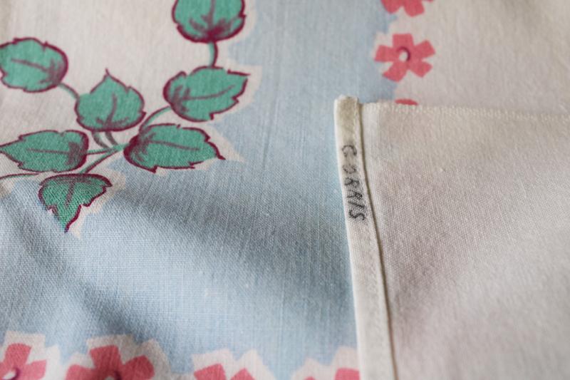 photo of vintage cotton tablecloth for upcycle fabric or retro kitchen, flower boxes print #4