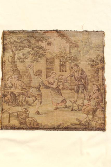 photo of vintage cotton tapestry panel, picture or pillow top - french country antique faded colors #1