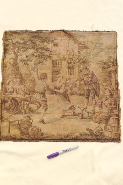 photo of vintage cotton tapestry panel, picture or pillow top - french country antique faded colors #2