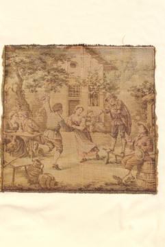 catalog photo of vintage cotton tapestry panel, picture or pillow top - french country antique faded colors