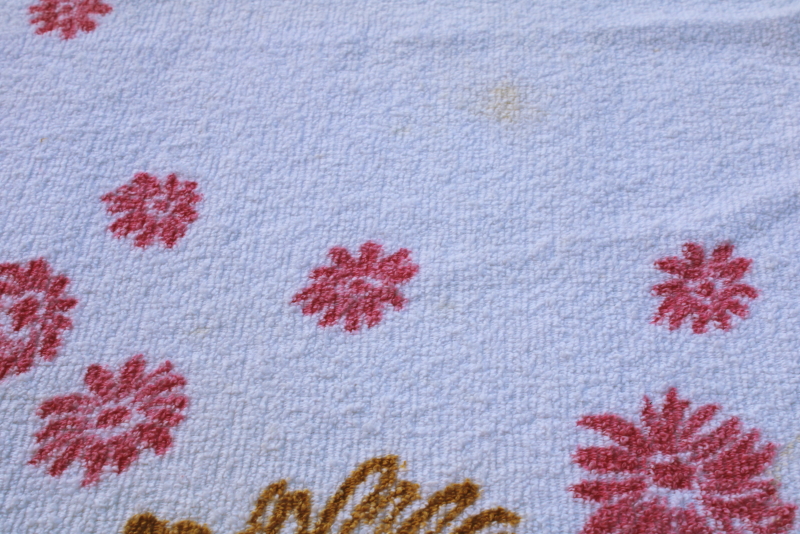 photo of vintage cotton terry cloth tablecloth, bright flowered print towel fabric casual patio picnic table  #3