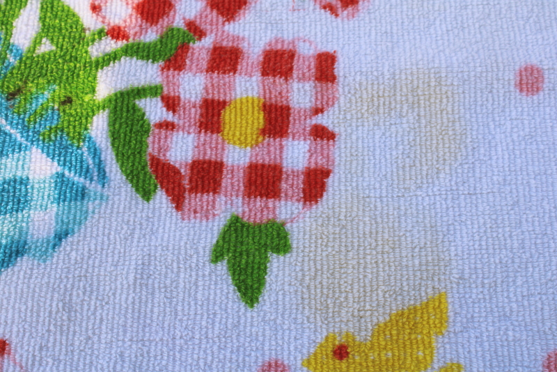 photo of vintage cotton terry cloth tablecloth, gingham checked flowers print towel fabric casual patio picnic table  #3