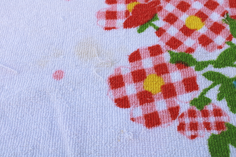 photo of vintage cotton terry cloth tablecloth, gingham checked flowers print towel fabric casual patio picnic table  #4