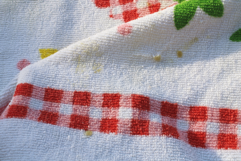 photo of vintage cotton terry cloth tablecloth, gingham checked flowers print towel fabric casual patio picnic table  #5