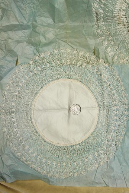 photo of vintage cotton thread lace doilies, Madeira cobweb fine hairpin lace #7