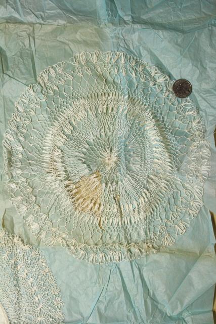 photo of vintage cotton thread lace doilies, Madeira cobweb fine hairpin lace #9