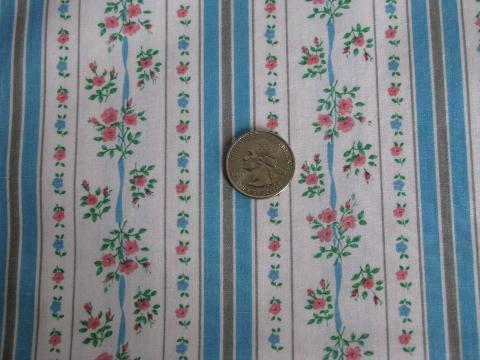 photo of vintage cotton ticking feather pillow case fabric, floral stripe #1