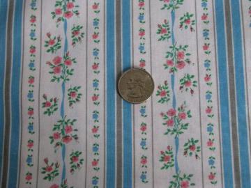 catalog photo of vintage cotton ticking feather pillow case fabric, floral stripe