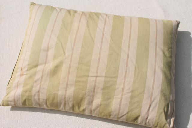 photo of vintage cotton ticking pillows, pair of large feather filled bed pillows #5