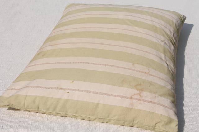 photo of vintage cotton ticking pillows, pair of large feather filled bed pillows #7