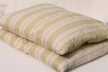 catalog photo of vintage cotton ticking pillows, pair of large feather filled bed pillows