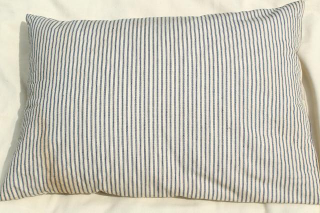 photo of vintage cotton ticking stripe pillows, large heavy feather filled bed pillows #2