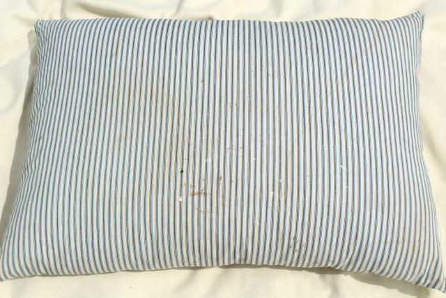 photo of vintage cotton ticking stripe pillows, large heavy feather filled bed pillows #3