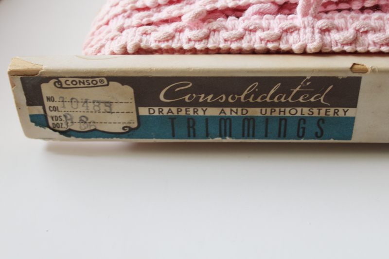 photo of vintage cotton upholstery or lampshade trims, retro pastels pink yellow, looped braid & fringe #2
