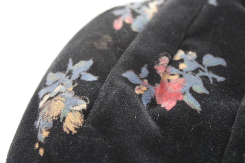 photo of vintage cotton velvet evening bag, long chain strap clutch purse, floral print black velveteen #3