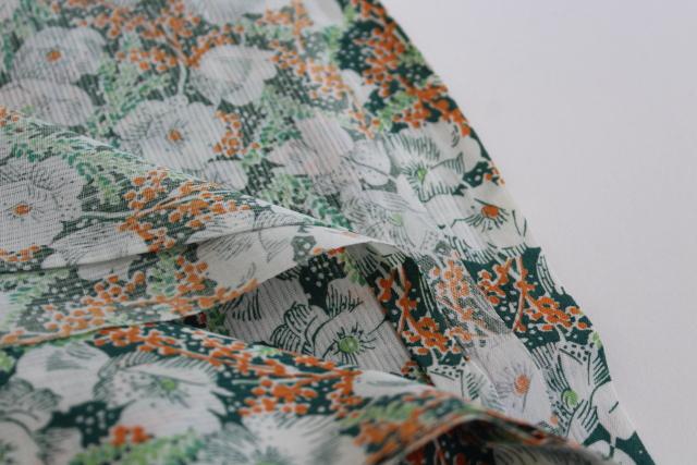 photo of vintage cotton voile, striped weave soft flowy fabric w/ floral print green & bittersweet #2