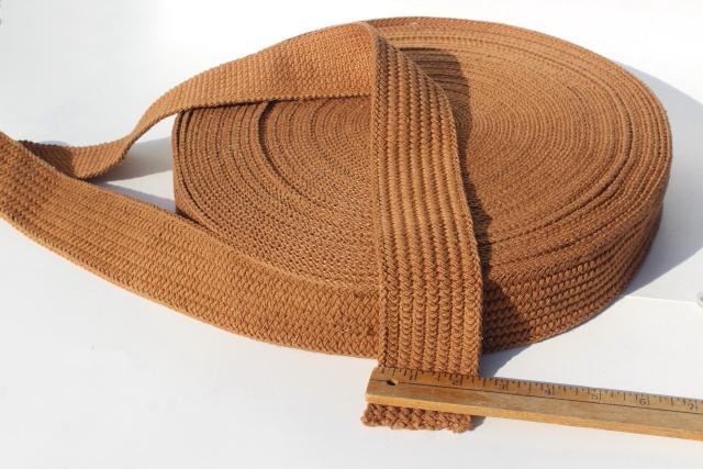 photo of vintage cotton webbing belting strap yardage, chore or work clothes brown tan #1