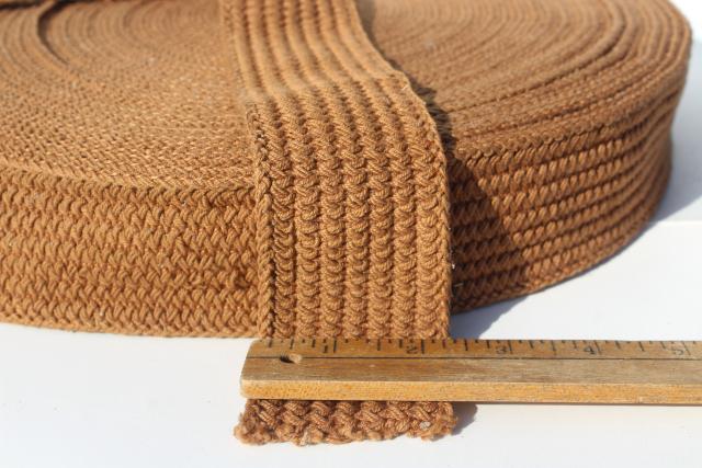 photo of vintage cotton webbing belting strap yardage, chore or work clothes brown tan #2