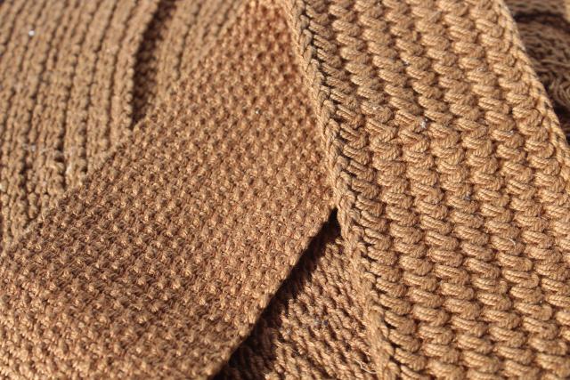 photo of vintage cotton webbing belting strap yardage, chore or work clothes brown tan #4