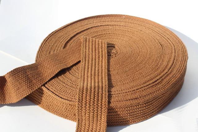 photo of vintage cotton webbing belting strap yardage, chore or work clothes brown tan #5