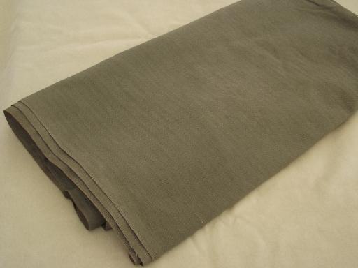 photo of vintage cotton work shirt fabric, 36" wide army drab green herringbone #1