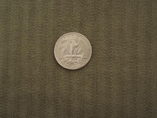 photo of vintage cotton work shirt fabric, 36" wide army drab green herringbone #2