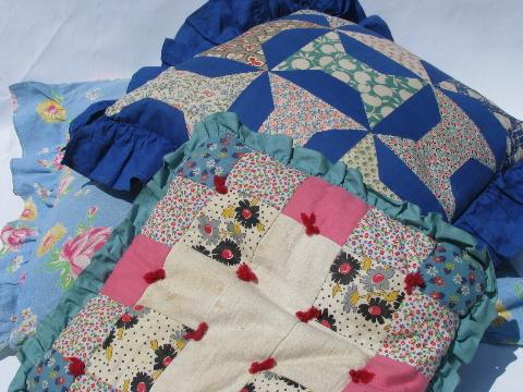 photo of vintage country cotton print & patchwork throw pillows lot #1