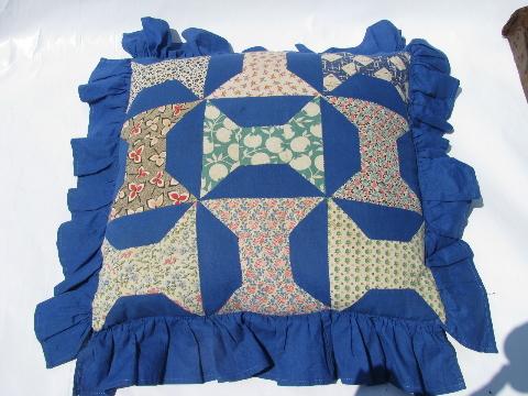 photo of vintage country cotton print & patchwork throw pillows lot #4