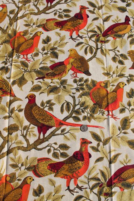 photo of vintage country french game birds partridge quail print cotton decorator fabric #1