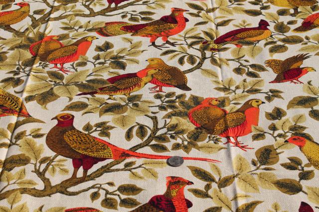 photo of vintage country french game birds partridge quail print cotton decorator fabric #3