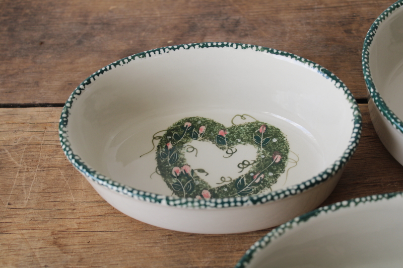 photo of vintage country hearts spongeware stoneware, nesting casserole bowls, grandmacore kitchenware  #3