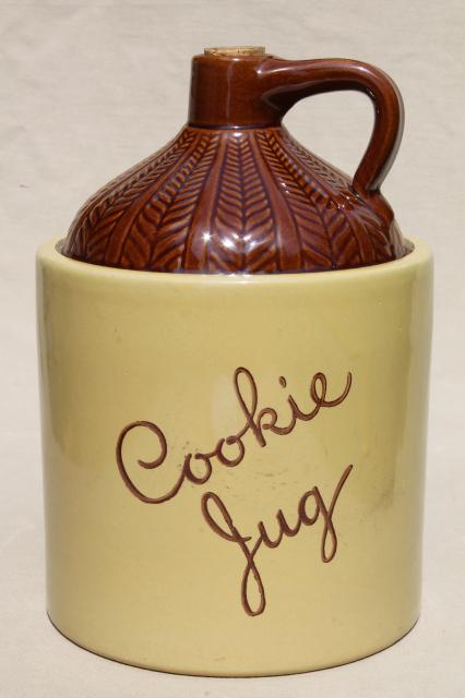 photo of vintage country primitive Cookie Jug cookie jar crock, Monmouth Western stoneware pottery #1