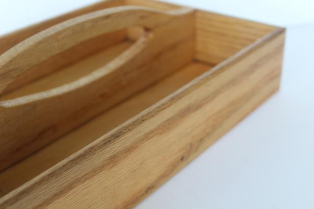 photo of vintage country primitive pine knife box or silverware tray, wood tote w/ handle #3