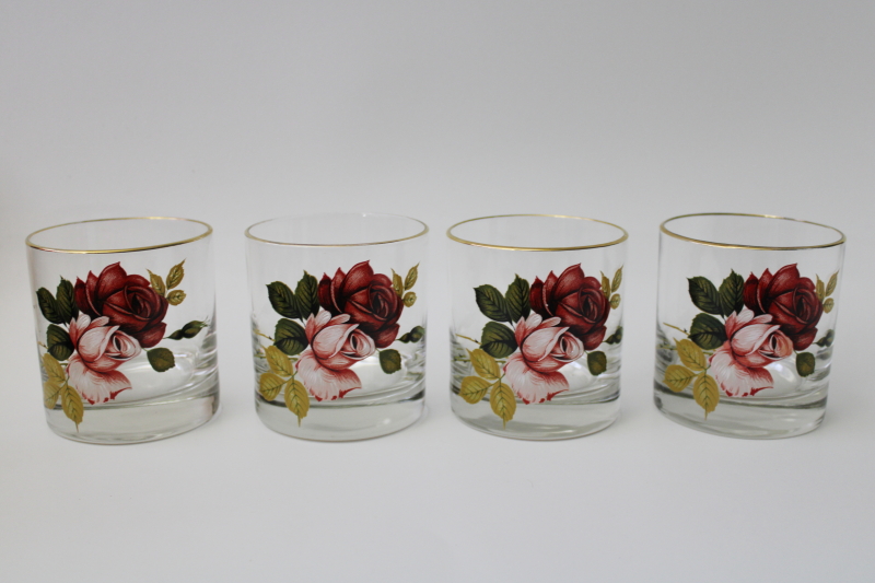 photo of vintage country roses floral print drinking glasses West Virginia glass WVG28 lowballs #1