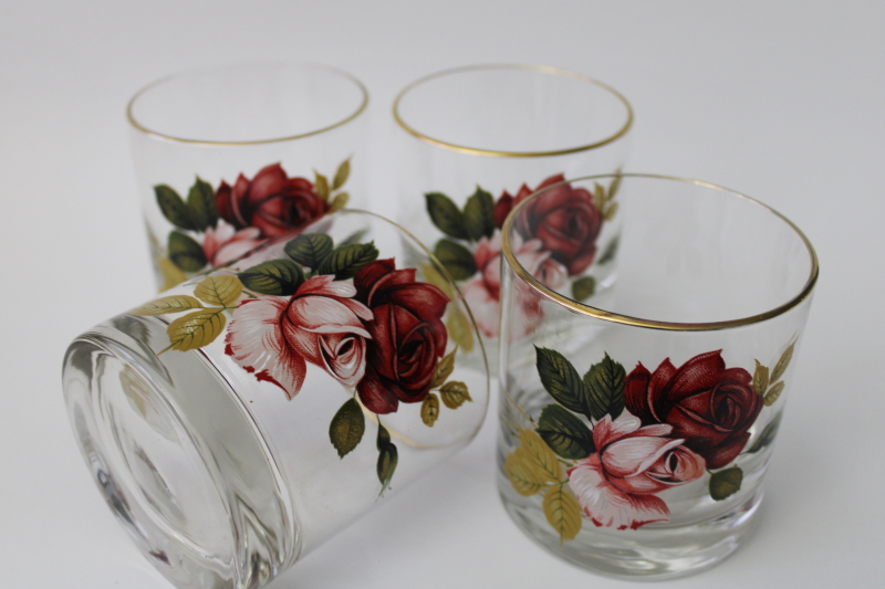 photo of vintage country roses floral print drinking glasses West Virginia glass WVG28 lowballs #2